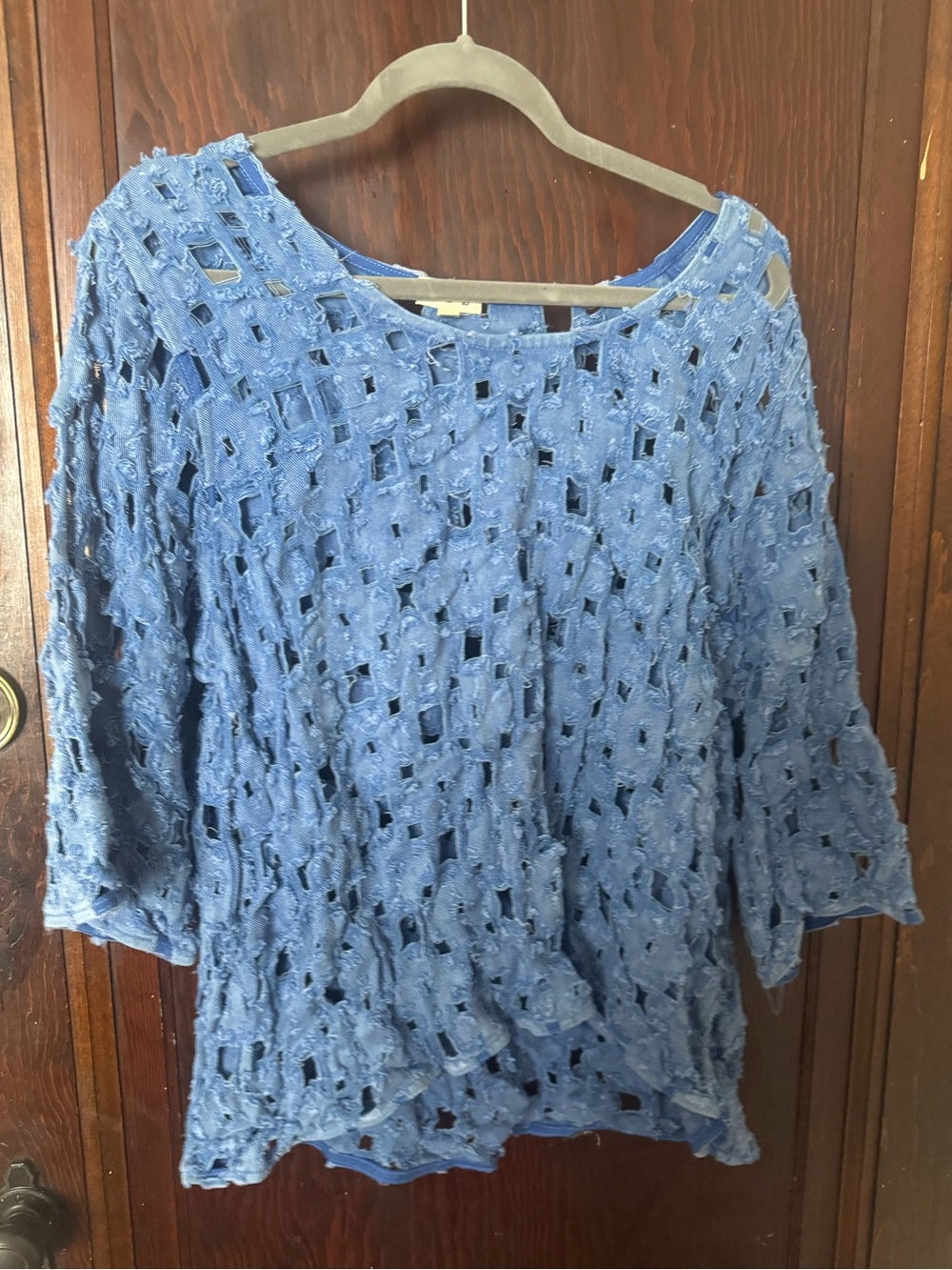 POL Light Blue Openwork Knit Pullover